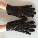 Woman Full Finger Sequins Show Jazz Dance Gloves Mittens (Black) Q9H1
