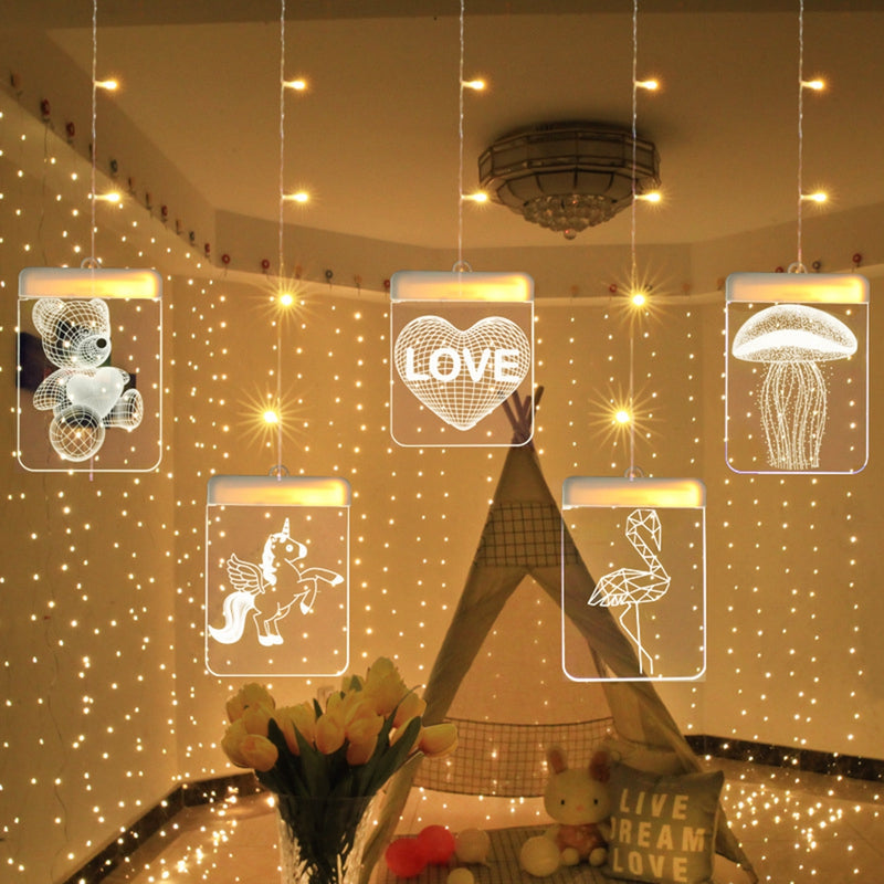 USB Warm White Multicolor 8 Modes 3D Tear Of Rupert LED Hanging Curtain String Light Windows Wall Lamp