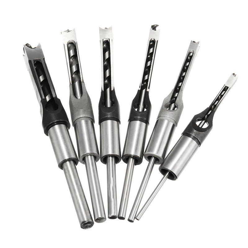 6pcs 6-16mm Woodworking Square Hole Drill Bit Set Mortising Chisel Auger Drill 6/8/9.5/12.7/14/16mm