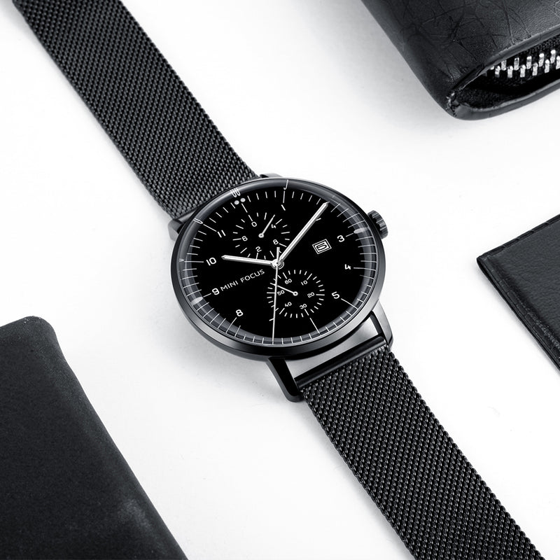 MINI FOCUS MF0052G Stainless Steel Men Watch Business Style Working Dials Quartz Watch