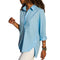 Women Fashion Solid Color Lapel Side Buttons Split Long Sleeve Chiffon Blou A9D8
