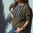 Women Fashion Splice Geometric Print Long Sleeve T Shirt Ladies Casual Crew E5Q3