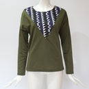 Women Fashion Splice Geometric Print Long Sleeve T Shirt Ladies Casual Crew W4U2