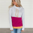 Women Fashion Splice Colorblock Drawstring High Neck Long Sleeve Sweatshirt U3O9