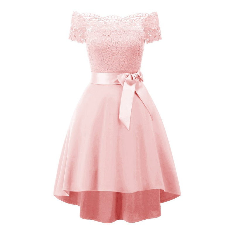 Autumn new women's classic one-shoulder lace cocktail dress ball bridesmaid C5A1