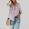 Women Fashion Lapel Long Sleeve Color Striped Print Button Down Shirt Ladie U6Y4