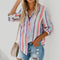Women Fashion Lapel Long Sleeve Color Striped Print Button Down Shirt Ladie U6Y4