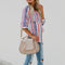 Women Fashion Lapel Long Sleeve Color Striped Print Button Down Shirt Ladie U6Y4