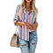 Women Fashion Lapel Long Sleeve Color Striped Print Button Down Shirt Ladie U6Y4