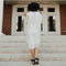 Women Lapel Neck Button Striped Roll-up Sleeve Midi Dress Casual Loose Long W6B5
