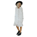 Women Lapel Neck Button Striped Roll-up Sleeve Midi Dress Casual Loose Long W6B5