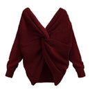 New Autumn Winter Twisted Back Sweater Long Sleeve Knitted Sweaters Pullove H9V4