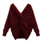 New Autumn Winter Twisted Back Sweater Long Sleeve Knitted Sweaters Pullove H9V4