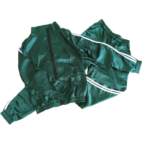 Women Tracksuit Elegant 2 Piece Set Top And Pants Satin Side Stripe Patchwo Q3W1
