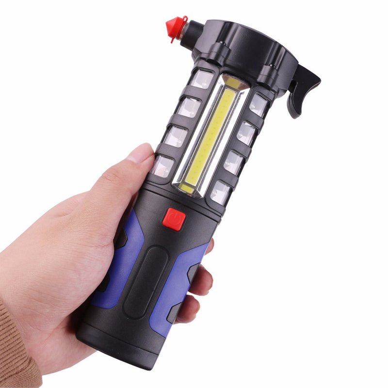 LUSTREON Magnetic COB LED Work Light Torch Safety Escape Rescue Window Breaker Emergency Hammer Tool