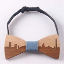 Wedding Bow Tie Wooden Butterfly City Skyline For Men's Suit Shirt Necktie