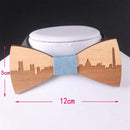 Wedding Bow Tie Wooden Butterfly City Skyline For Men's Suit Shirt Necktie