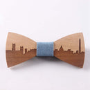 Wedding Bow Tie Wooden Butterfly City Skyline For Men's Suit Shirt Necktie