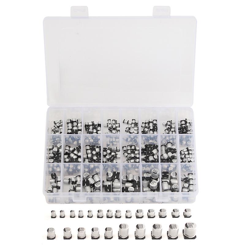24 Value 400 pcs SMD Electrolytic Capacitor Assortment Box Kit Range 1uF-100I2Y7