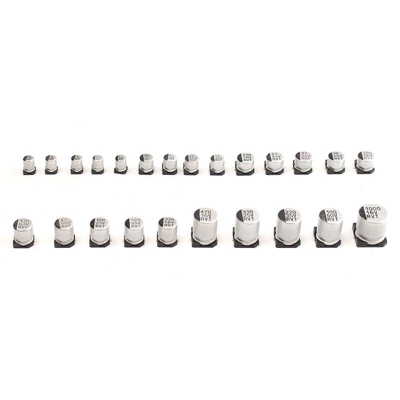 24 Value 400 pcs SMD Electrolytic Capacitor Assortment Box Kit Range 1uF-100I2Y7