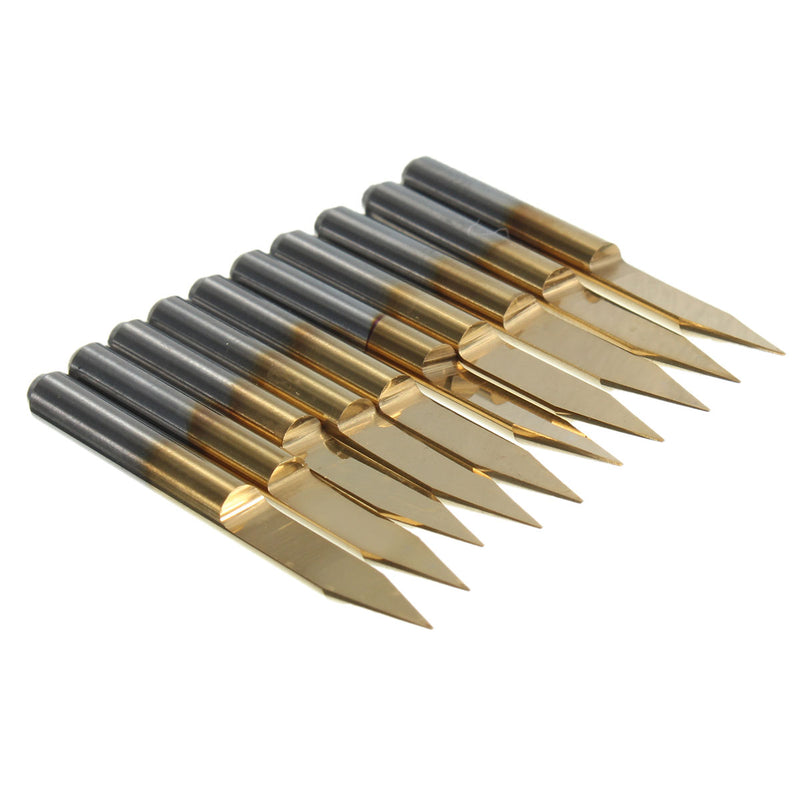 10pcs 3.175mm Shank 30 Degree 0.2mm PCB Engraving Bit Titanium Coated Carbide CNC Cutter Bits