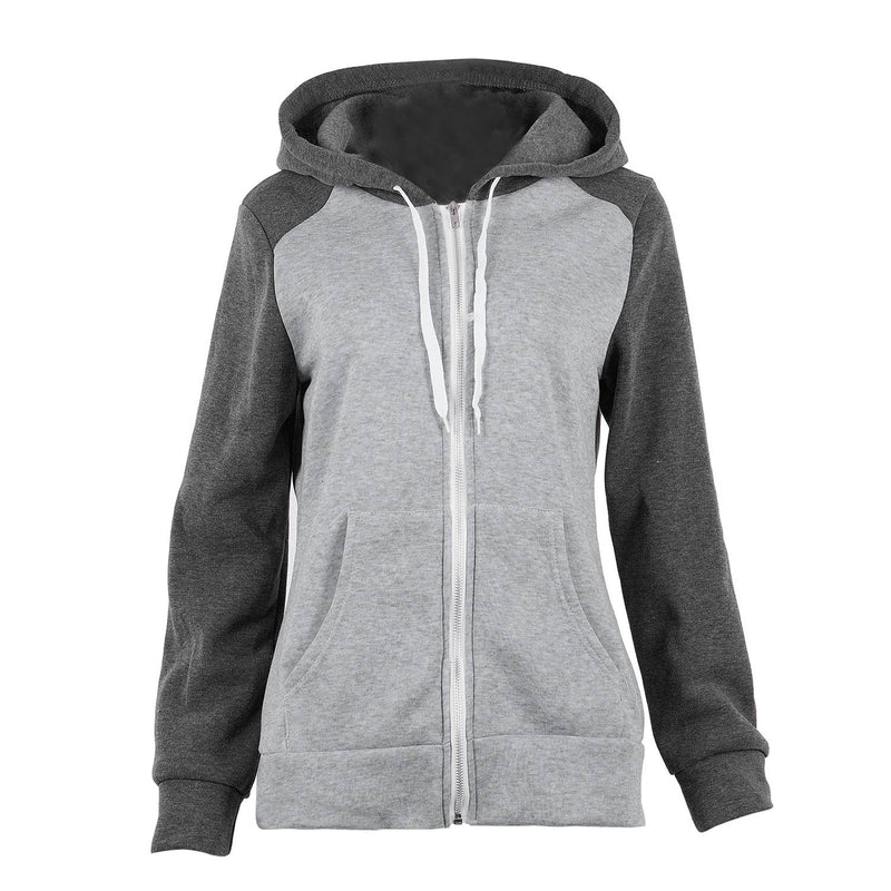 Women Autumn Zip Up Patchwork Hooded Coat Jacket Sweatshirt Ladies Casual C F6T2