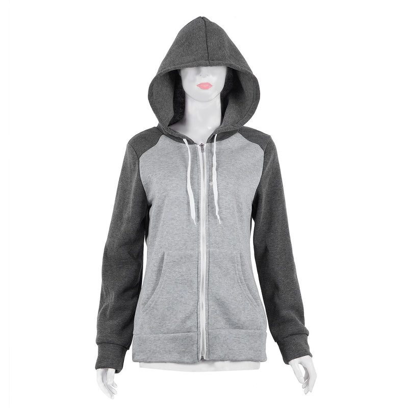 Women Autumn Zip Up Patchwork Hooded Coat Jacket Sweatshirt Ladies Casual C F6T2