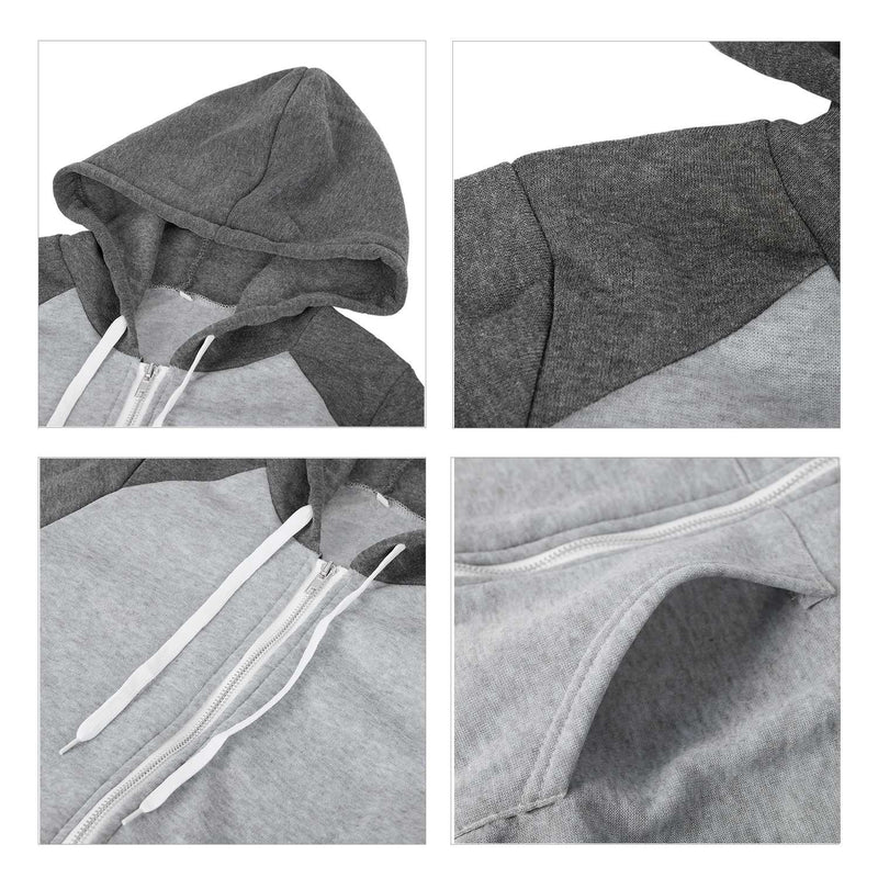 Women Autumn Zip Up Patchwork Hooded Coat Jacket Sweatshirt Ladies Casual C F6T2