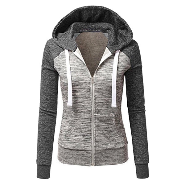 Women Autumn Zip Up Patchwork Hooded Coat Jacket Sweatshirt Ladies Casual C F6T2