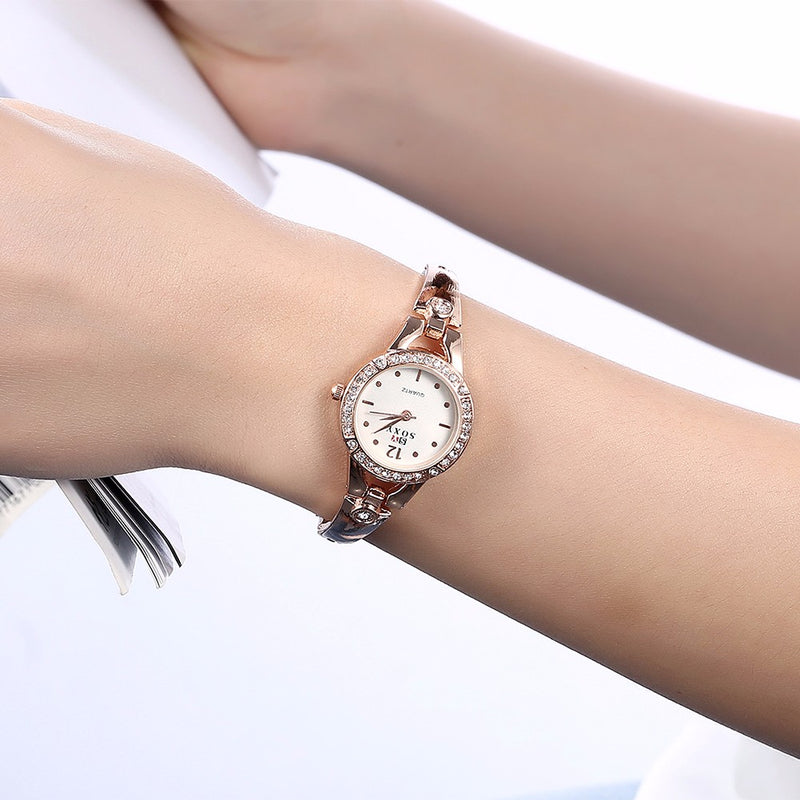SOXY Rhinestone Bracelet Watch Casual Style Stainless Steel Strap Quartz Watches
