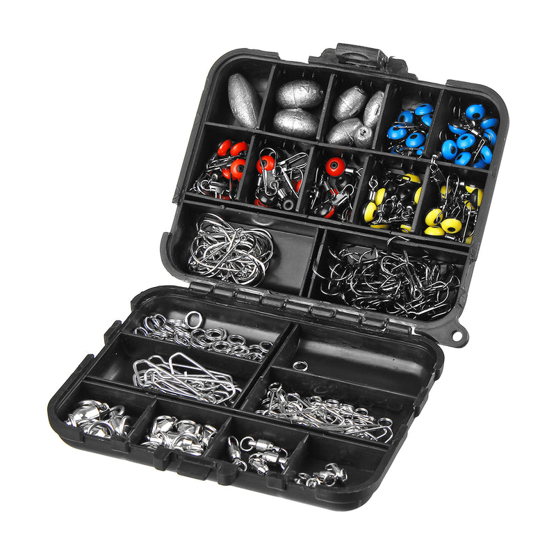 257Pcs Fishing Accessories Tackle Kits Jig Hooks Sinkers Swivels Ring Bearing Set