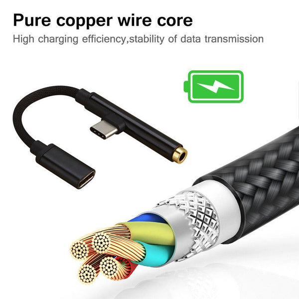 2in1 Type-C To USB-C 3.5mm Jack Aux Earphone Cable Adapter for Huawei P20 X R1V2