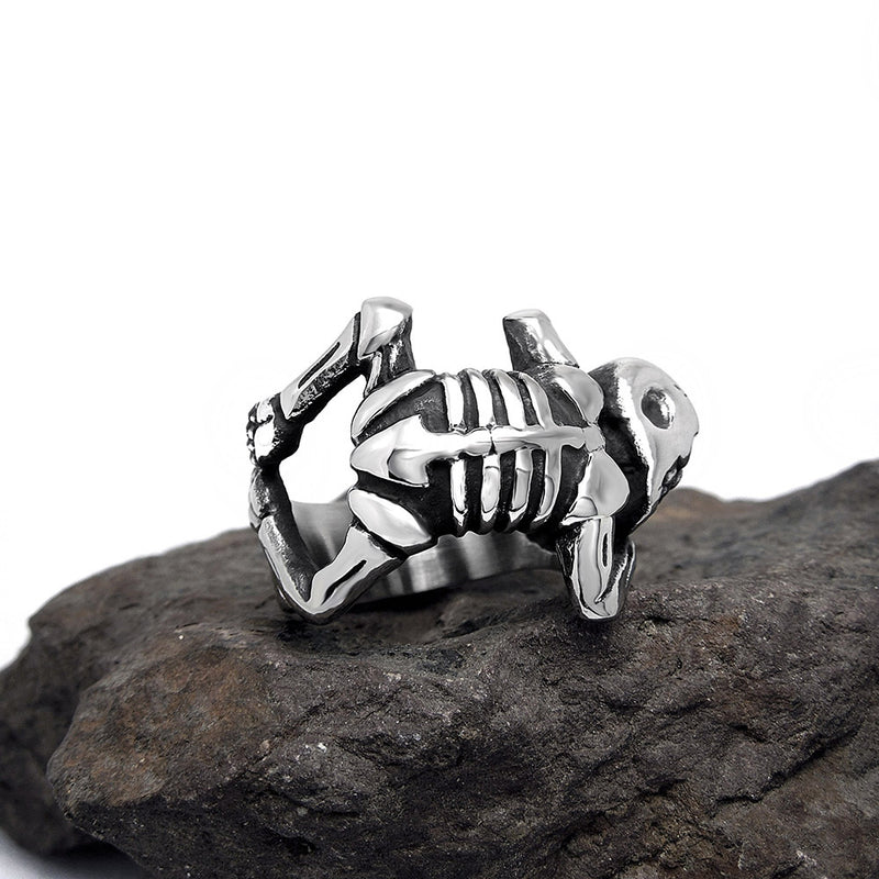Halloween Punk Titanium Steel Skull Ring Skeleton Bone Men Ring Jewelry
