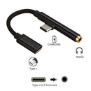 2in1 Type-C To USB-C 3.5mm Jack Aux Earphone Cable Adapter black I8A5