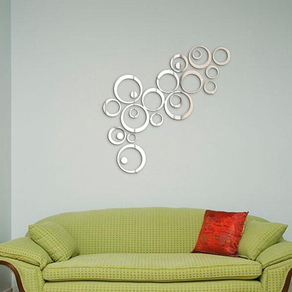 24PCS Circle 3D DIY Home Decor TV Wall Sticker Decoration Mirror Wall Stickers