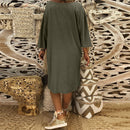 Fashion Women New Half Sleeve V Neck Solid Dress Female Casual Loose Vintag G7X8