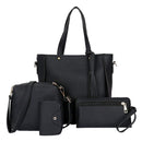 Women Fashion Handbag Shoulder Bag Purse Leather Tote Bag 4 Pieces (Black) K3R3