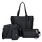 Women Fashion Handbag Shoulder Bag Purse Leather Tote Bag 4 Pieces (Black) K3R3