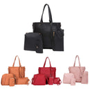 Women Fashion Handbag Shoulder Bag Purse Leather Tote Bag 4 Pieces (Black) K3R3