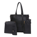 Women Fashion Handbag Shoulder Bag Purse Leather Tote Bag 4 Pieces (Black) K3R3