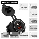 Quick Charge 3.0 USB Charger Socket IP66 Waterproof Dual USB Car Power Outl