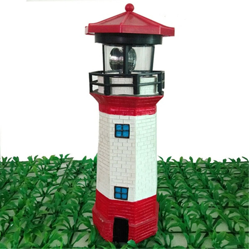 Solar LED Lighthouse Waterproof IP67 Automatical Rotating Light Beam Decoration Tower Lamp