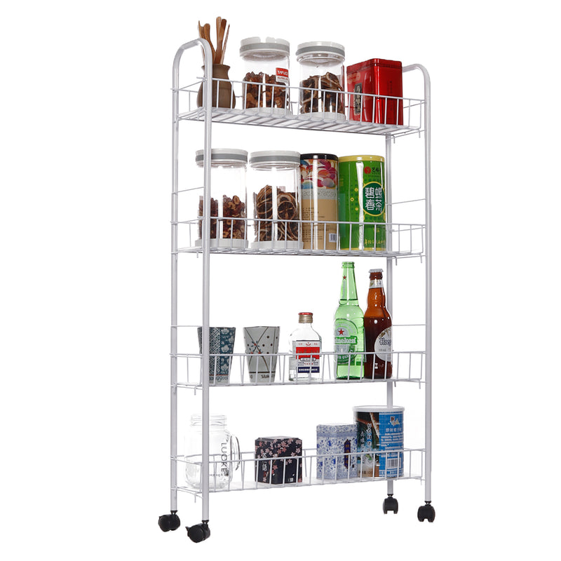 Rolling 3/4 Tiers Slim Cabinet Cart Shelf Kitchen Storage Rack With Wheel Bathroom Shelf