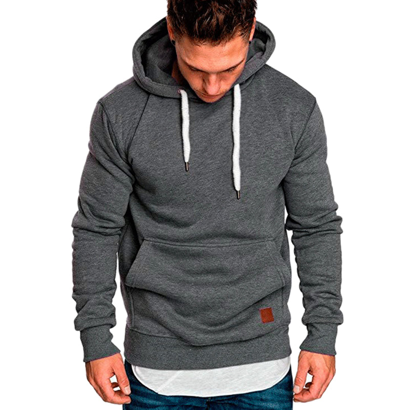 Men Fashion Warm Hip Hop Pocket Drawstring Hooded Sweatshirt Casual Solid C V8P6