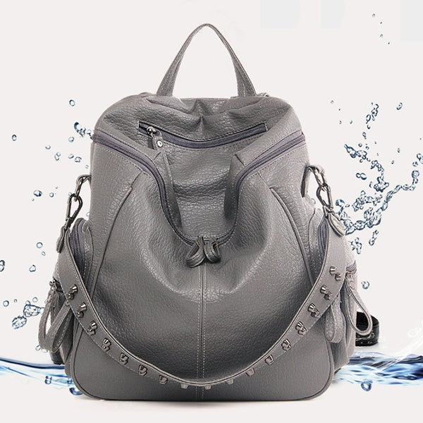 Women Backpack Purse 3 ways PU Washed Leather Rivet Studded Ladies Rucksack F8N3