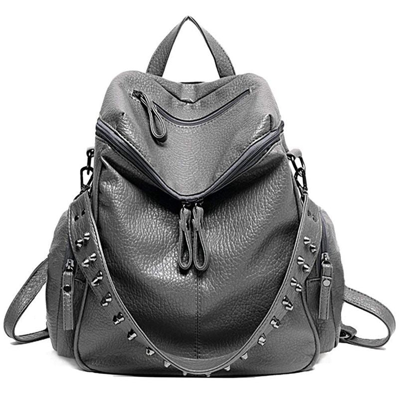 Women Backpack Purse 3 ways PU Washed Leather Rivet Studded Ladies Rucksack F8N3