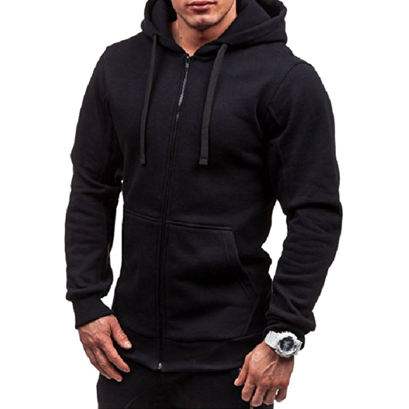 Men Fashion Hip Hop Pocket Zip Up Hooded Sweatshirt Casual Solid Long Sleev A3L9