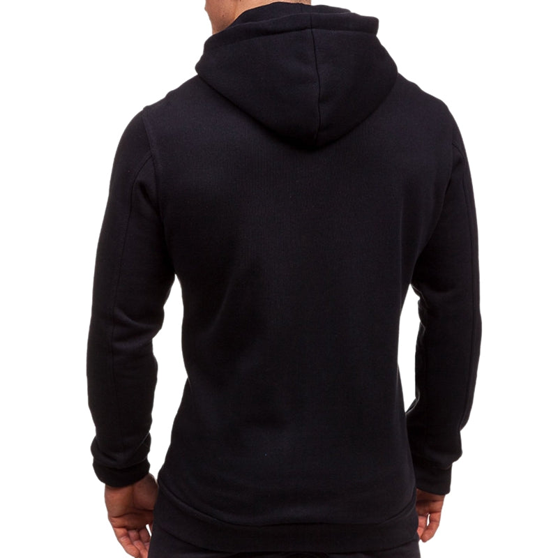 Men Fashion Hip Hop Pocket Zip Up Hooded Sweatshirt Casual Solid Long Sleev A3L9