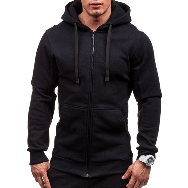 Men Fashion Hip Hop Pocket Zip Up Hooded Sweatshirt Casual Solid Long Sleev A3L9