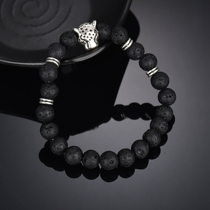 Retro Leopard Beaded Bracelet Natural Stone Bracelet For Men Volcanic Rock Bracelet